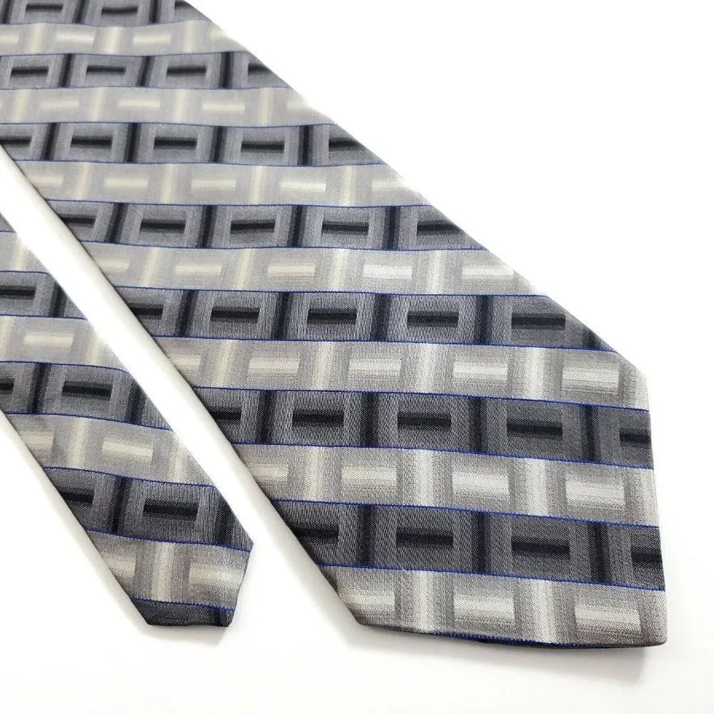 Joseph & Feiss‎ International Gray Beige Blue Abstract Wide Silk Tie
